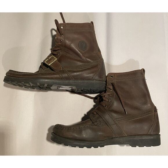 Frye‎ Boots Distressed Leather Lace Up Up Buckle Trail Boss Mens 11 Note - Picture 1 of 10